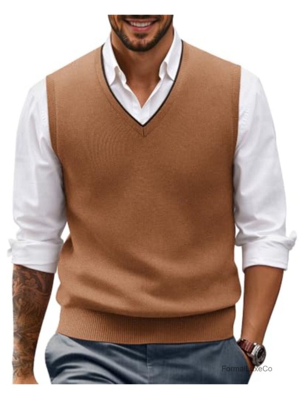 Mens Wool Blend Sweater Vest V-Neck Sleeveless Pullover Business Casual